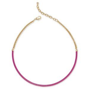 On 34th Gold-Tone Pink Enamel Chain Collar Necklace NWT